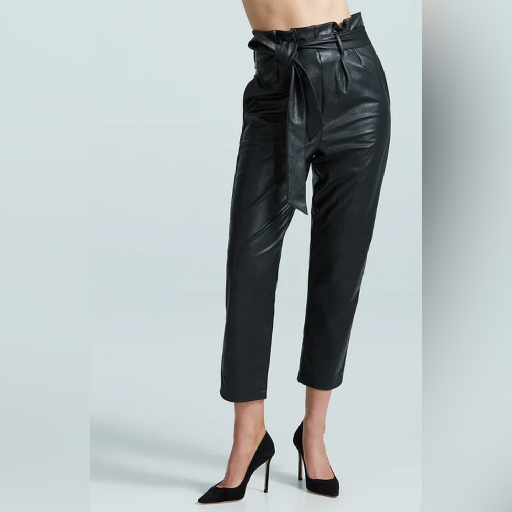 Black Commando Faux Leather Paper-bag Pants